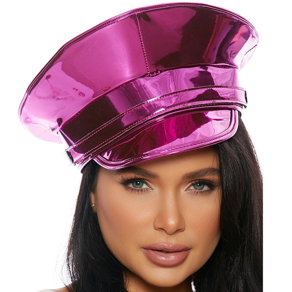 Pink Metallic Vinyl Military Cop Authority Hat